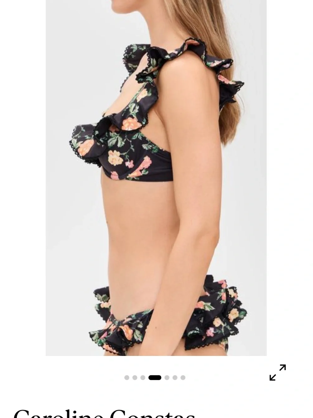 Caroline Constas Black Floral Ruffle Bikini Set